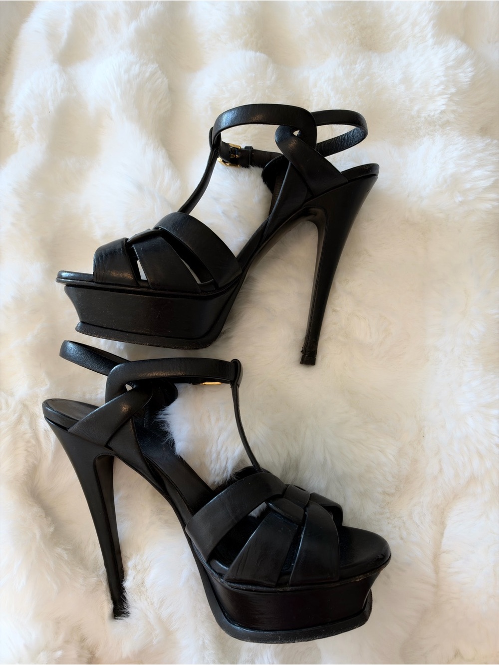 Saint Laurent YSL Tribute Black Leather Platform Heels 13.5 CM Size 5